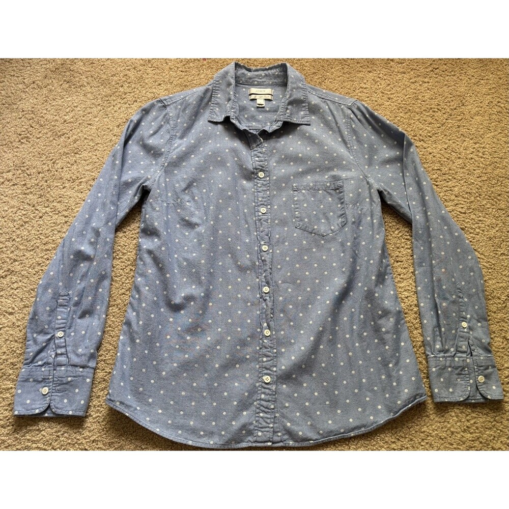 J Crew Size 8 Boy Shirt Button Down Polka Dot Chambray